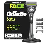Gillette Labs Rasoir Homme, manche réutilisable en métal, argent, avec 5 recharges de lames, comprend un support magnétique premium