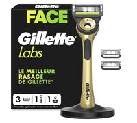 Gillette Labs rasoir manuel homme édition Champion Gold, manche réutilisable en métal, 3 recharges, cartouche GilletteLabs à 5 lames, rasage confortable avec barre exfoliante, technologie FlexDisc 2D