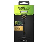 Gillette Labs Rasoir pour homme + 1 recharge de lame de rasoir, avec barre exfoliante, support magnétique de qualité supérieure, édition Black & Gold