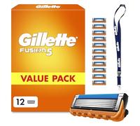 Gillette Lames de Rasoir Homme Fusion 5, Pack de 12 et Tour de Cou | Cartouches Longue Durée en Acier Inoxydable, Micro Lamelles, 1 Rechange Jusqu’à 20 Rasages