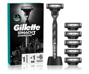 Gillette Mach3 Charcoal rasoir avec socle + lames de rechange 6 pcs