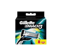 Gillette Mach3 Recharges de Lames de Rasoir pour Homme 8 Unités, conçues en acier pour une coupe précise et jusqu’à 15 rasages par lame