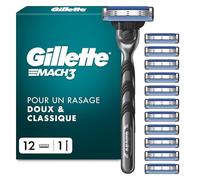 Gillette Rasoir Homme Mach 3, avec 12 Recharges, Noir