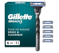 Gillette Rasoir Pour Homme Mach3 Turbo, Manche Et 6 Recharges, Cartouche Avec Un NOUVEAU Revêtement De Lame Pour Réduire La Pression Sur La Peau, Bande Lubrifiante Pour Rasage Avec Une Glisse Fluide