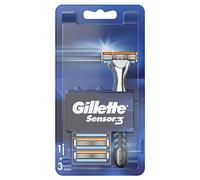 Gillette Rasoir Homme Sensor3, 3 Cartouches de Lames, Gris | Tête Pivotante, Bande Lubrastrip Pour un Rasage du Visage en Douceur