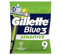 Gillette Rasoir Jetable Homme, Lot De 9 Pièces De Rasoir Gillette Blue3 Sensitive, 3 Lames Au Revêtement Chromé, Tête Pivotante À 40°, Bande Lubrifiante
