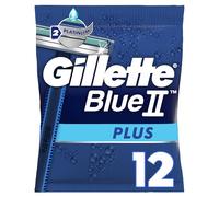 Gillette Rasoir Jetable pour Hommes Blue II, Pack de 12, Bleu - 2 Lames Ultra-Affûtées au Revêtement Platine, pour 5 Rasages de Près Tout Doux