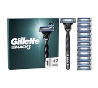 Gillette Rasoir Pour Homme Mach3, Manche Réutilisable En Acier Inoxydable Et12 Cartouches De Recharge A 3 Lames Pour Un Rasage Du Visage Doux, Avec Bande Lubrifiante Pour Protéger La Peau