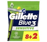 Gillette Rasoirs Jetables Blue3 Sensitive Pour Homme X10, À 3 Lames, Tête Pivotante À 40°, Bande Lubrifiante, Avec La Technologie Comfortgel