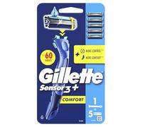 Gillette Sensor 3+ Comfort Rasoir rechargeable pour homme avec manche ergonomique + 5 lames de rechange avec têtes pivotantes à 40° et 3 lames sensibles à la peau