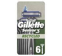 Gillette Sensor3 Recycled Rasoir Jetables X6, Pour Homme, À 3 Lames, Manche Composé De 95% De Plastique Recyclé