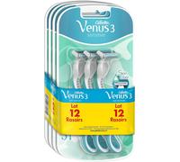 Gillette Simply Venus 3 Sensitive Women's Disposable Razors Lubricating Strip Skin Elixir, Pack Of 12 (3 X 4) Sensitive Skin With 3 Curved Blades [Official]