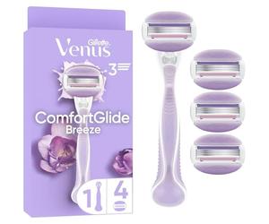 Gillette Venus ComfortGlide Breeze Tondeuse à épilation pour femme avec recharges, 1 manche durable, 4 recharges avec 3 lames et barres hydratantes