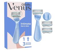Gillette Venus Intimate rasoir maillot, manche bleu ergonomique réutilisable, 3 recharges de lames, tête plus petite conçue pour zones intimes et pour le rasage du pubis