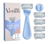 Gillette Venus Intimate rasoir maillot, manche bleu ergonomique réutilisable, 5 recharges de lames, tête plus petite conçue pour zones intimes et pour le rasage du pubis