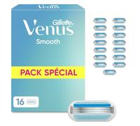 Gillette Venus Lames de Rasoir Femme, pack de 16 Rechanges Smooth - Cartouche à Tête Pivotante, Dotée de la Bande Lubrifiante pour un Rasage en Douceur, 1 Recharge Jusqu’à 30 Jours