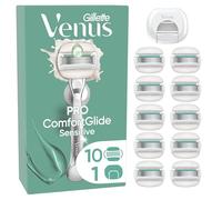Gillette Venus Lot De 10 Recharges De Rasoir Pour Femmes Pro ComfortGlide Pour Peaux Sensibles Et Sèches, AUTHENTIQUES, Cartouches A 5 Lames, Pack De Têtes De Rechange Avec Une Protection De Voyage
