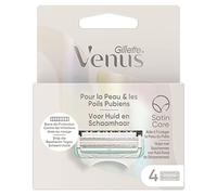 Gillette Venus Plus Satin Care Pour La Peau Et Les Poils Pubiens, Lot De 4 Lames De Rechange, Recharges De Rasoir Avec Barre De Protection Et Lames Affutées, Rasage Des Zones Intimes
