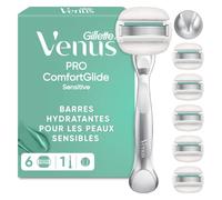 Gillette Venus Rasoir Pour Femmes Aux Peaux Sensibles Pro ComfortGlide Sensitive, Manche Réutilisable Et 6 Recharges De Lames Avec Bande Lubrifiante, Conçu Pour La Peau Sèche, Rasage Longue Durée