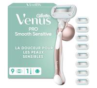 Gillette Venus Rasoir Femme Pro Smooth Sensitive, 9 Recharges, Rose | Manche Réutilisable, Tête de Rechange à 5 Lames en Acier Inoxydable, Bande Lubrifiante, Conçu pour la Peau Sensible