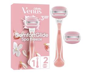 Gillette Venus Rasoir Pour Femme ComfortGlide Spa Breeze, Manche Réutilisable, Lot De 2 Recharges A 3 Lames, Sans Besoin De Gel A Raser, 1 Rechange Par 30 Jours De Rasage, Conçu Pour Corps Et Poils