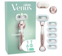Gillette Venus Rasoir Pour Femmes Smooth Sensitive Concu Pour Les Peaux Sensibles, Manche Réutilisable, 6 Recharges A 3 Lames, Bande Lubrifiante, Accessoires Protection De Voyage - Support De Douche