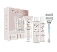 Gillette Venus + Satin Care Pour La Peau Et Les Poils Pubiens Kit De Rasage Avec 1 Manche De Rasoir Femme Et 2 Recharges, Gel À Raser, Exfoliant, Sérum Apaisant, Conçu Pour Zones Intimes