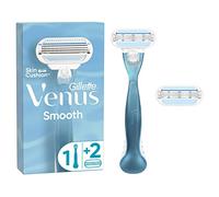 Gillette Venus Smooth Pour Femmes, 1 Manche, 2 Recharges Avec 3 Lames Qui S’Adaptent Aux Corps Et Une Bande Lubrifiante Pour Un Rasage De Près En Douceur Et Pour Protéger La Peau