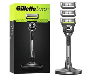 GilletteLabs Avec Barre Exfoliante, Rasoir Pour Homme De Gillette, 1 Manche, 3 Recharges De Lames, Avec Support Magnétique Premium