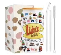 Gilmore Girls Merch Verre avec paille et couvercle, avec couvercle et paille, kit complet et impression recto-verso, pour filles, adolescentes, fans, cadeau, café, jus, cocktail, 500 ml