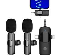 Gilool Micro Cravate sans Fil, pour iPhone/iOS/Android/PC/Laptop, Plug&Play réduction du Bruit, Micro Bluetooth pour Youtube, Facebook, Twitter, Tiktok Video et La Diffusion en Direct Noir