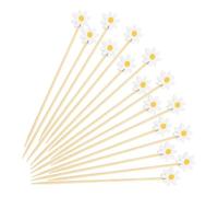Giloty 100 Pic à Brochette Bambou Bâtonnet en Bois 12 cm Marguerite | Pique Apéritif en Bambou de 12 cm avec Cure-dents Décoratifs en Forme de Marguerite pour Buffet et Fête