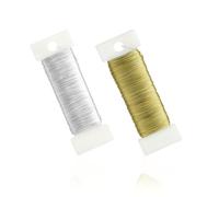 Giloty Lot de 2 rouleaux de fil de bricolage, fin, 0,35 mm x 50 m, or et argent, fil galvanisé pour bijoux, fil d'enveloppement, fil de fleuriste pour travaux manuels, bricolage, fabrication de bijoux
