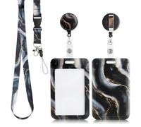 Giloty Porte-badge avec cordon extensible, porte-cartes avec cordon et enrouleur de badge, porte-badge avec cordon pour infirmière, enseignant, bureau, école et hôpital (noir)
