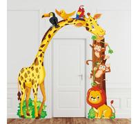 Gilprop Décorations de fête de la jungle, cadre de porte animal - Girafe, singe, lion avec ruban adhésif double face pour anniversaire de la jungle sauvage, fête du zoo, accessoires de photomaton