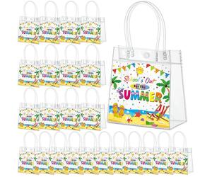 Gilprop Lot de 12 sacs cadeaux d'été pour l'école, sacs à friandises en vrac, sacs fourre-tout en plastique PVC transparent avec poignées, dernier jour d'école, cadeaux de fête pour la piscine, la