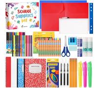 Gilprop Lot de 39 fournitures pour la rentrée scolaire comprenant crayons, ciseaux, règle, gomme, taille-crayon, carnet, trousse, classeur (multicolore)