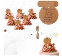 Gilprop Lot de 50 sacs à popcorn pour pendaison de crémaillère avec étiquette de remerciement et ficelle, sacs à popcorn, bonbons, biscuits, sacs à friandises, sacs de fête pour invités, idée cadeau
