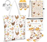 Gilprop Lot de 6 sacs fourre-tout amusants en forme de poule - Porte-clés - Sac à cosmétiques à spirale - Stylo à bille - Chaussettes Just a Girl Who Loves Chickens - Cadeau d'anniversaire ou de Noël