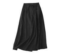Giltpeak Jupe longue d'été en lin et coton pour femme Taille haute élastique Style décontracté vintage trapèze Jupe midi avec poche, Noir , 36