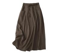 Giltpeak Jupe longue d'été en lin et coton pour femme Taille haute élastique Style décontracté vintage trapèze Jupe midi avec poche, Marron et gris., 44