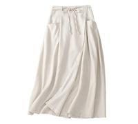 Giltpeak Jupe longue d'été en lin et coton pour femme Taille haute élastique Style décontracté vintage trapèze Jupe midi avec poche, Couleur chanvre., 34