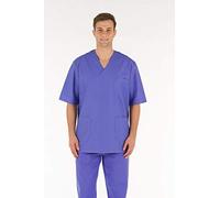 Gima - 100% coton de qualité supérieure, unisexe, col en V, demi-manche rond, ligne professionnelle, pour médecins, vétérinaires, infirmières et personnel sanitaire, bleu (indig), L