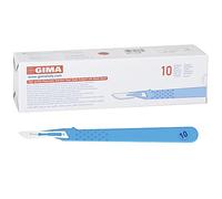Gima - Bistouris en Acier Inoxydable, Manche en ABS, Stérile et Jetable, Standard, Taille n. 10, 10 scalpels emballés individuellement.