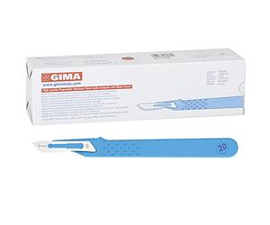 Gima - Bistouris en Acier Inoxydable, Manche en ABS, Stérile et Jetable, Standard, Taille n. 20, 10 scalpels emballés individuellement.