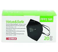GIMA Masque filtrant FFP2 Value & Safe, 5 couches, noir, ergonomique, pliable, anti-poussière, élastiques flexibles et extensibles, DPI classe III, 20 unités en sachets individuels, GB, FR, IT, ES, PT