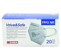 GIMA Masque filtrant Gima FFP2 Value & Safe, 5 couches, blanc, ergonomique, pliable, anti-poussière, élastiques flexibles et extensibles, DPI classe III, 20 unités en sachets individuels