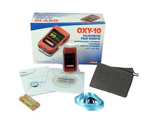 GIMA Oxy-10 Oxy-10 Oxymètre sans fil à doigt, portable, détecte la saturation, le battement et la perfusion, 2 piles AAA incluses, alarmes visuelles et acoustiques, écran OLED couleur
