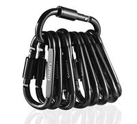 Gimars 10pcs Mousqueton de Fixation en Alliage d'aluminium Mousqueton à Verrouillage en Forme D Porte-clés Multicolore pour Sac de Montagne/Tente/Hamac/Clé/Camping, 80mm*42mm-Noir Brillant