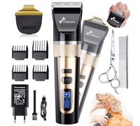Gimars 2 in 1 Ceramic Blade Dog Grooming Clippers with Small Trimmer, 3-Speed High Power Quiet Rechargeable Dog Shaver Hair Clippers Kit with Comb & Scissors USB Cordless Electric for Dog, Cat, Pet